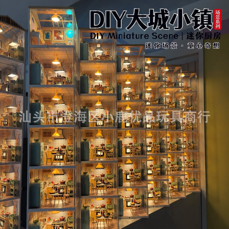 Handmade Diy Big Town Mini Scene Stereo House Kitchen Bedroom Model Creative Toys Gifts - Image 4